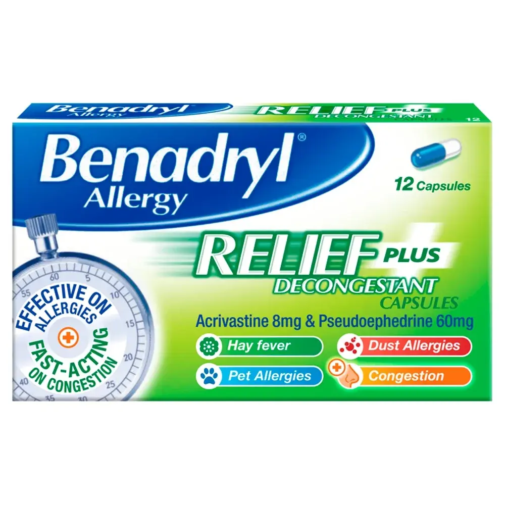 Benadryl Allergy Relief Plus Decongestant 12 Caps
