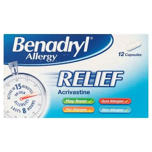 Benadryl Allergy Relief 12 Capsules Acrivastine