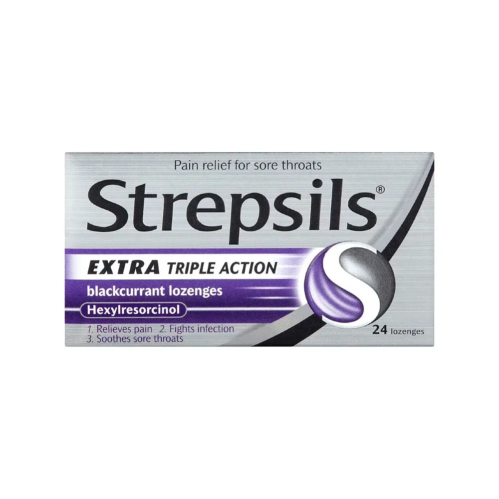Strepsils Extra Triple Action Blackcurrant 24 Lozenges