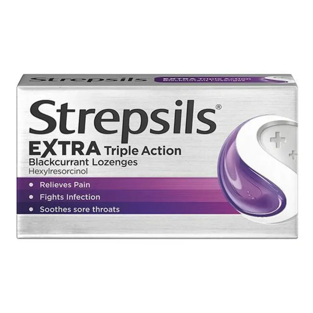 Strepsils Extra Triple Action Blackcurrant Lozenges
