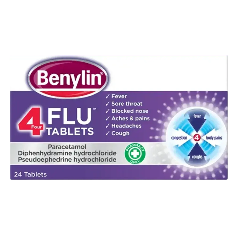 Benylin 4 Flu Tablets - 24 Pack Cold & Flu Relief