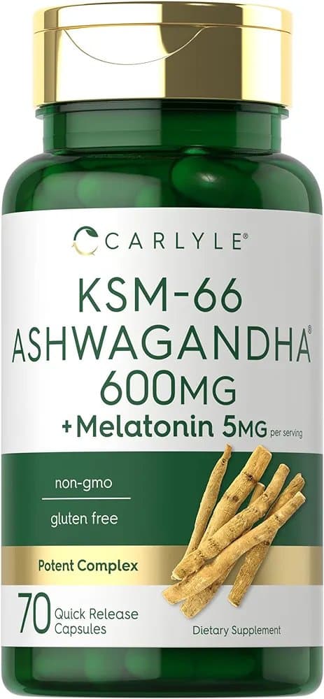 Carlyle KSM-66 Ashwagandha Capsules 600mg +Melatonin 5mg - 70 Capsules