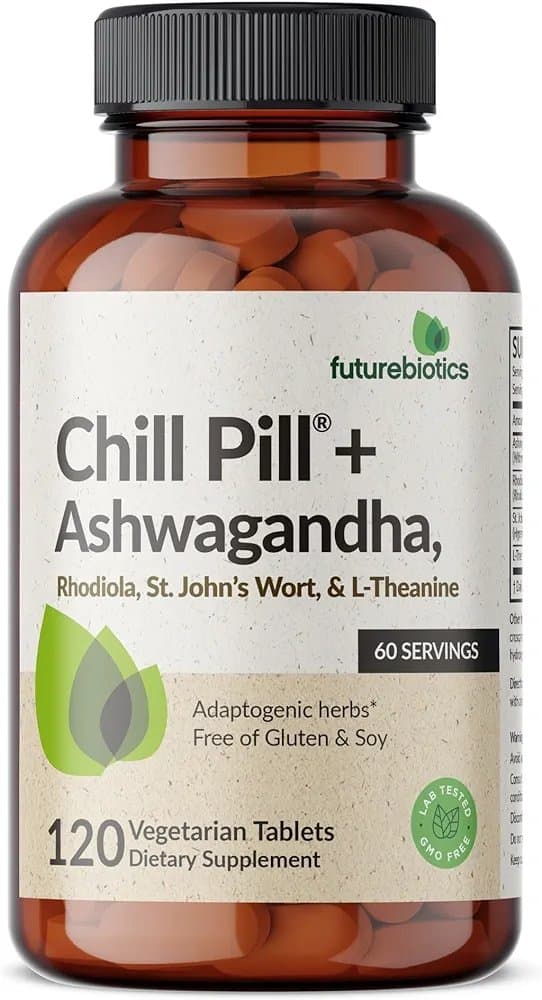 Futurebiotics Chill Pill + Ashwagandha, Rhodiola, St. John’s Wort, & L-Theanine 2000mg - 120 Capsules