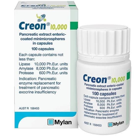 Mylan Creon 10,000 Pancreatic Enzyme Capsules (Lipase + Amylase + Protease) -100 Capsules